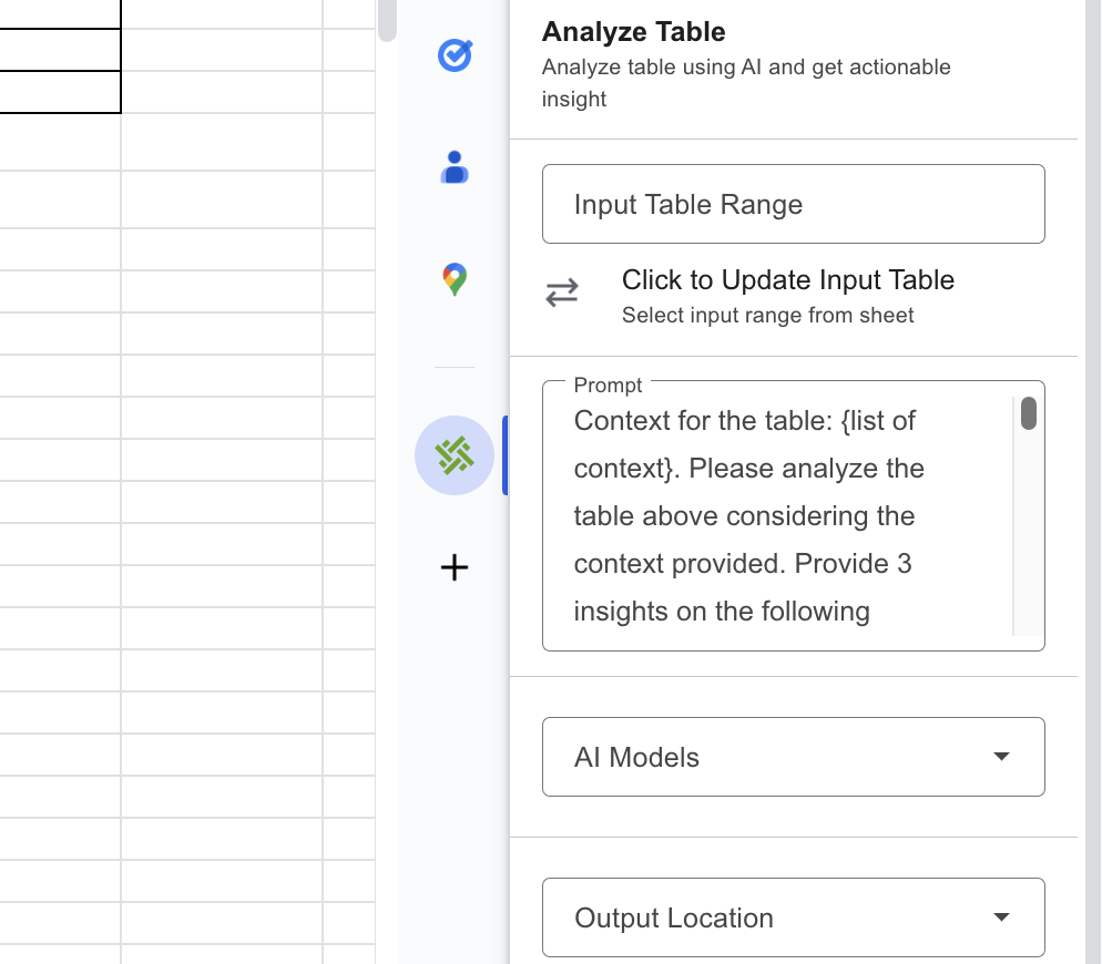 analyze table with GPT, Gemini , claude , llama AI for Sheets